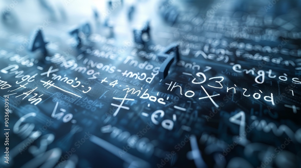 Close-up of a chalkboard covered in mathematical equations and symbols. The image evokes a sense of complexity and intellectual pursuit. Close-up of a chalkboard covered in mathematical equations and symbols. The image evokes a sense of complexity and intellectual pursuit.