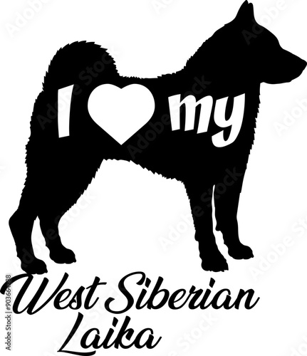 I love my Dog West Siberian Laika. silhouette dog breeds logo dog monogram vector