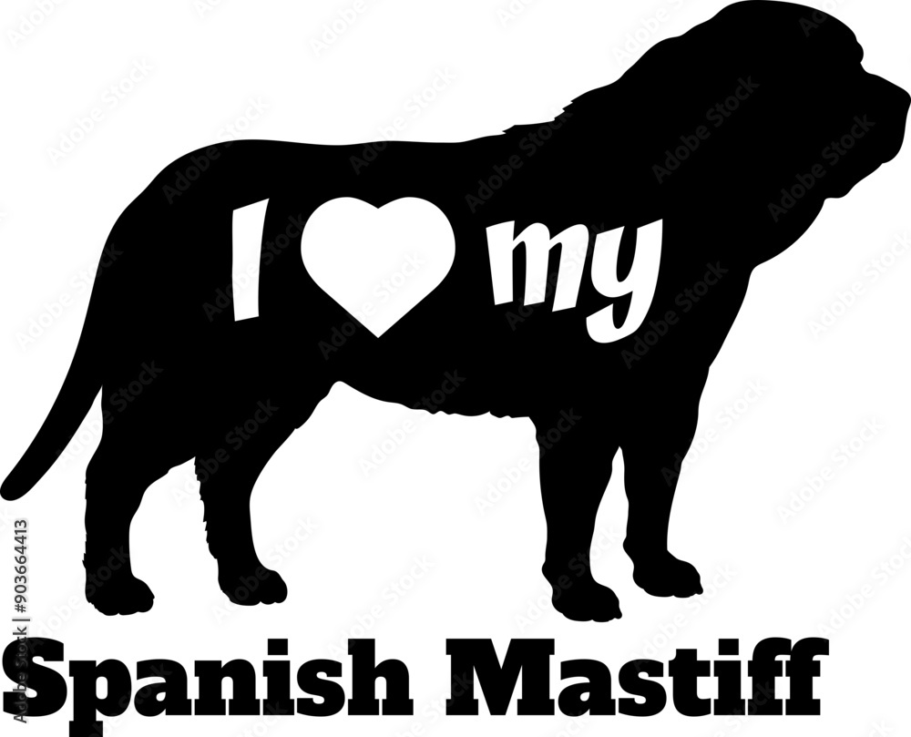 Obraz premium I love my Spanish Mastiff. Dog silhouette dog breeds logo dog monogram vector
