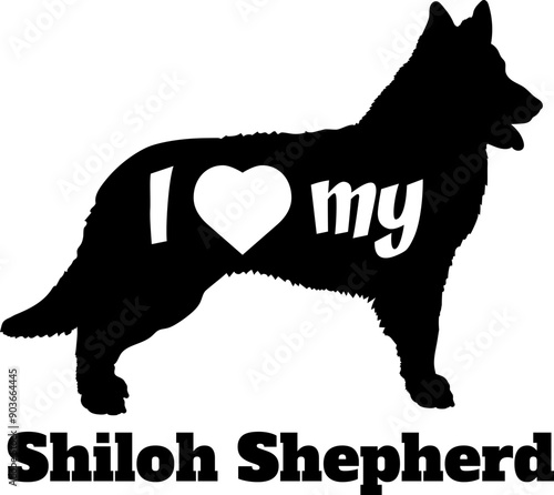 I love my Shiloh Shepherd Dog silhouette dog breeds logo dog monogram vector