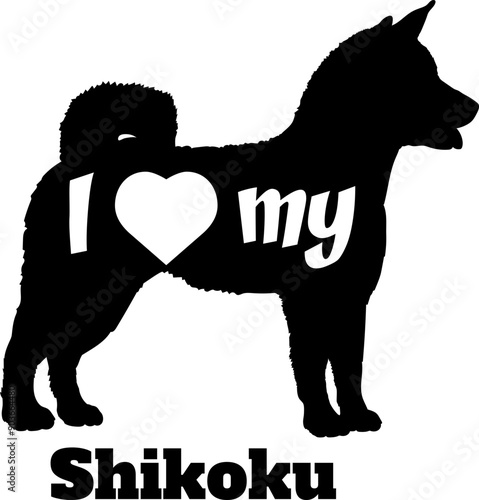 I love my Dog Shikoku silhouette dog breeds logo dog monogram vector