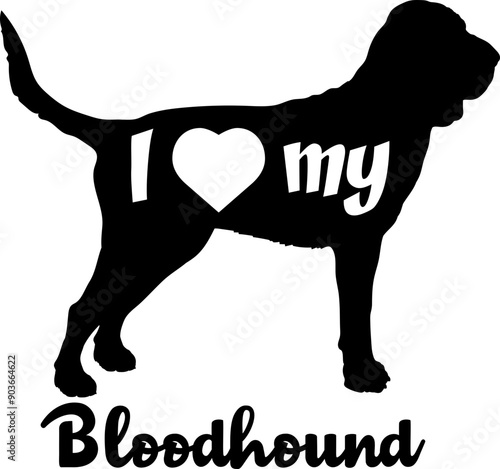 I love my Bloodhound Dog silhouette dog breeds logo dog monogram vector