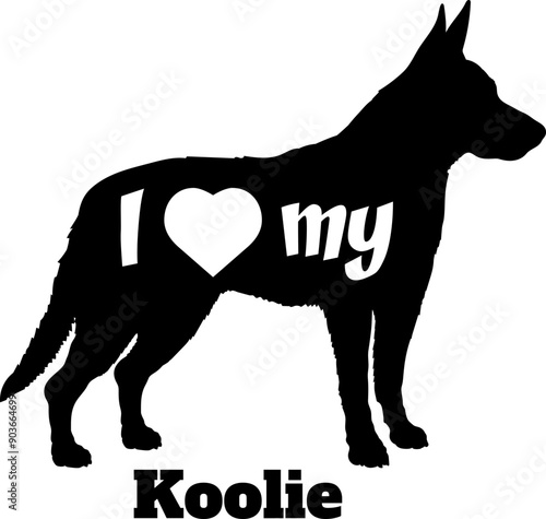 I love my Koolie Dog silhouette dog breeds logo dog monogram vector photo