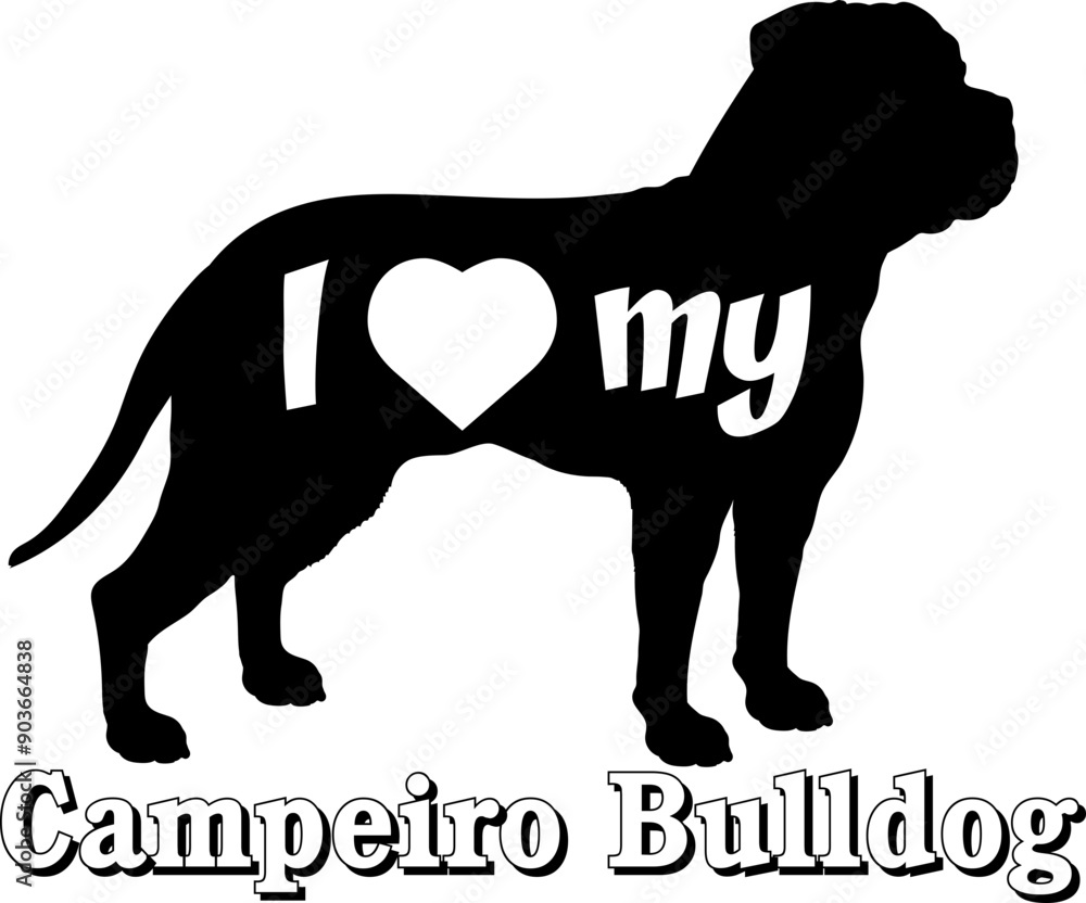 Obraz premium Campeiro Bulldog I love my Dog silhouette dog breeds logo dog monogram vector