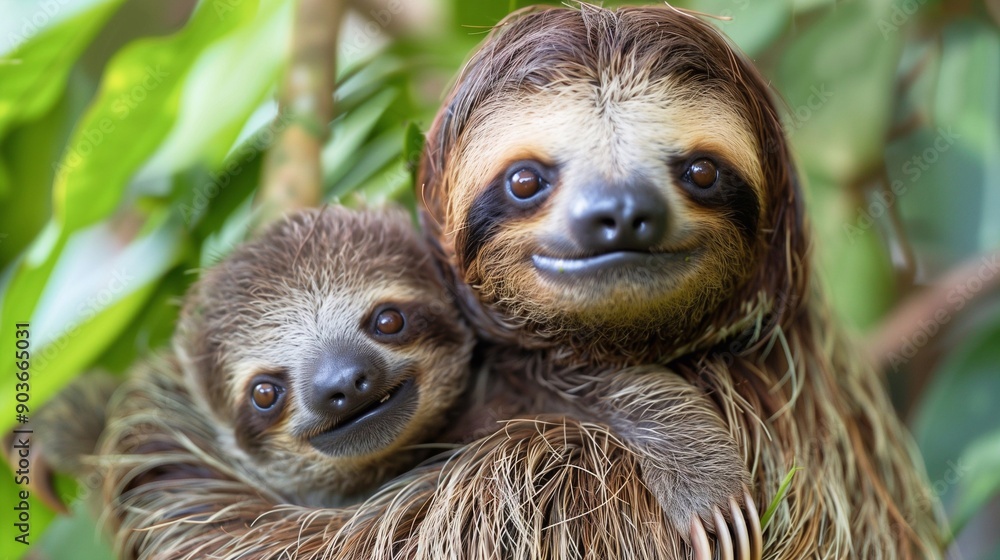 A sloth with a calf A sloth with a calf