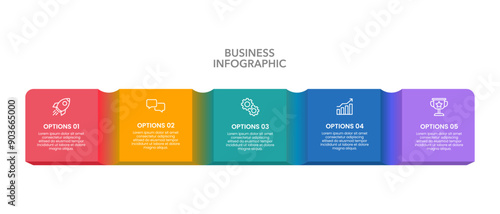 Colorful 5 Steps square Infographic Elements Design Template. Business Presentation, Project, Planning, Workflow, Marketing, Brochure and Banner. Vector Illustration.