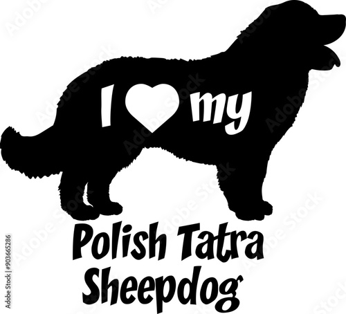  Polish Tatra Sheepdog I love my  Dog silhouette dog breeds logo dog monogram vector