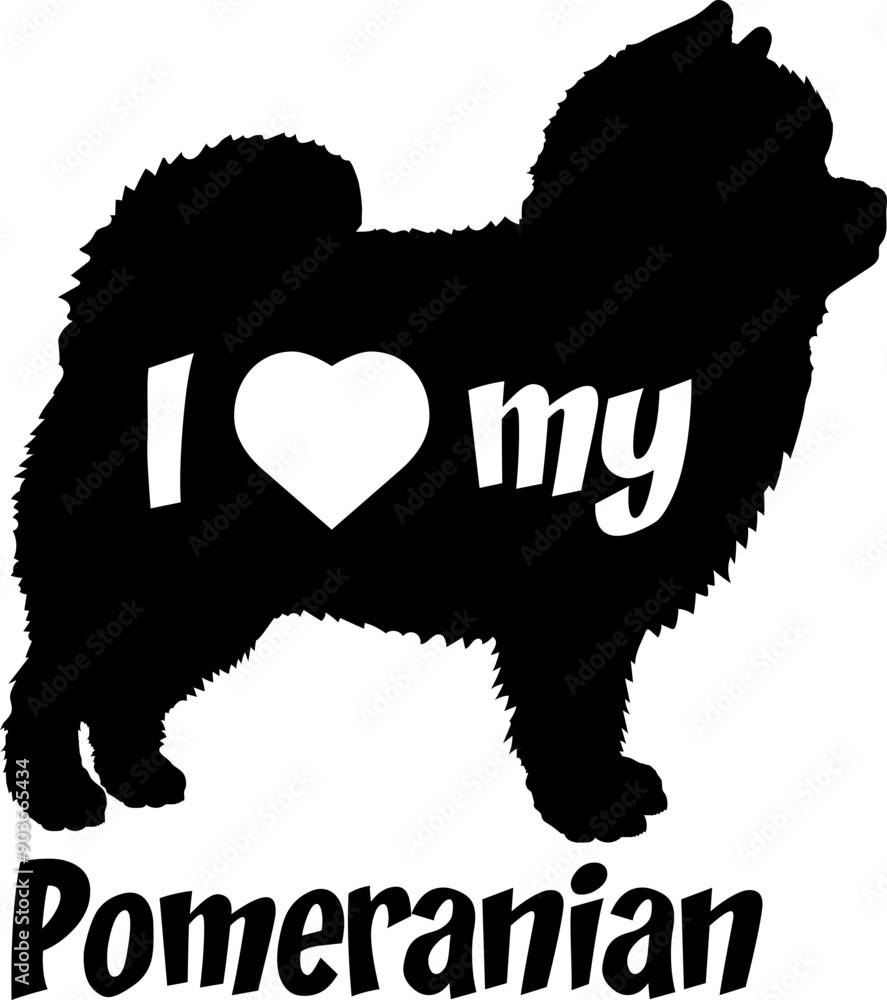 Obraz premium Pomeranian I love my Dog silhouette dog breeds logo dog monogram vector