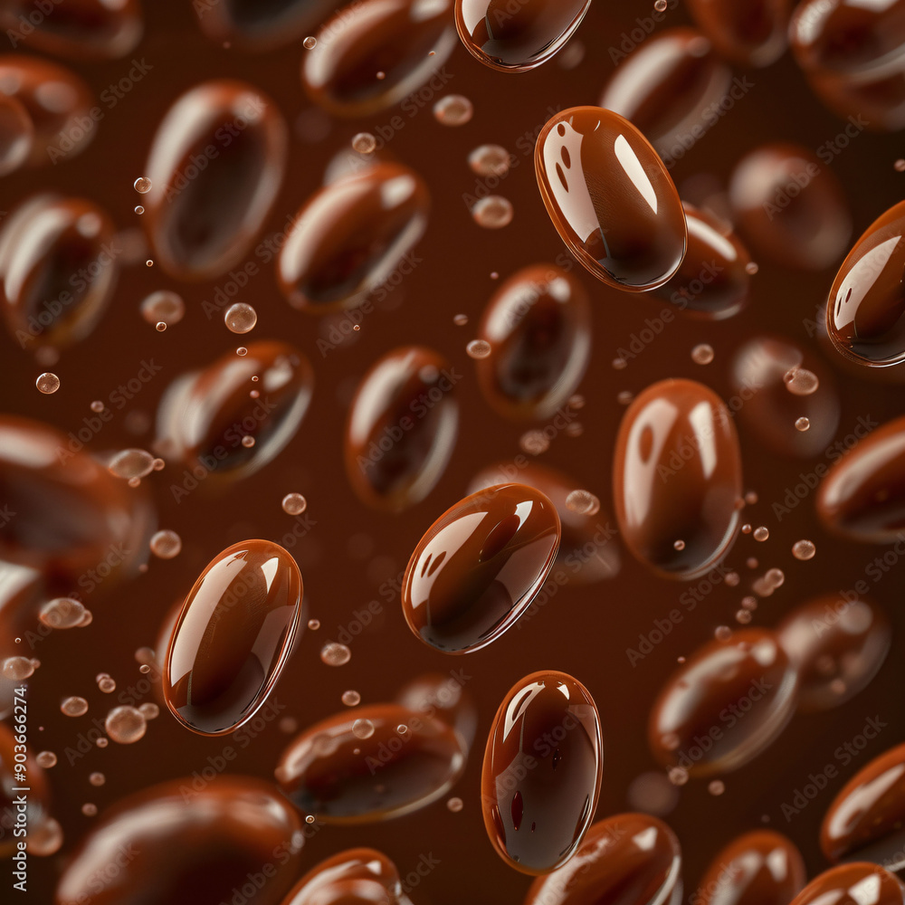 Chocolate Beans Falling Through Liquid Chocolate Beans Falling Through Liquid