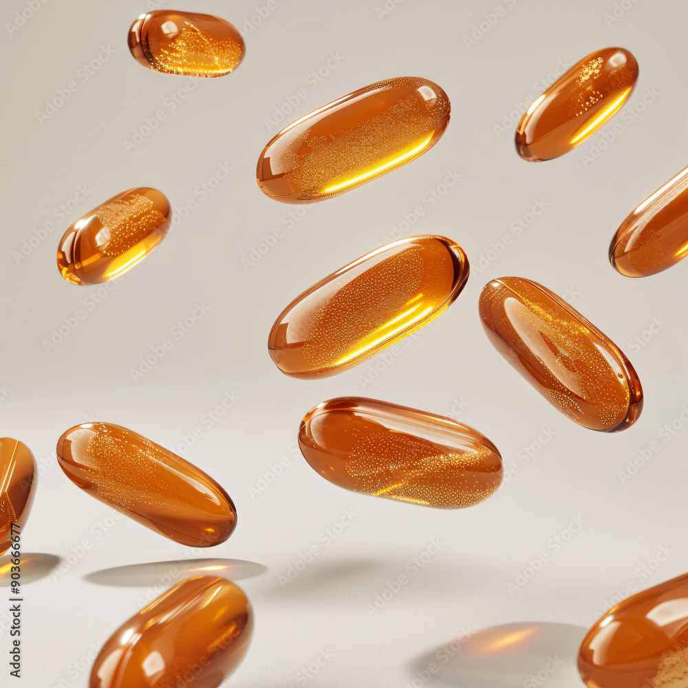 Golden Capsules Floating in Air Golden Capsules Floating in Air