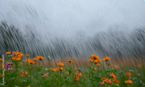 Spring Meadow Flowers Rainstorm Visual Experience
