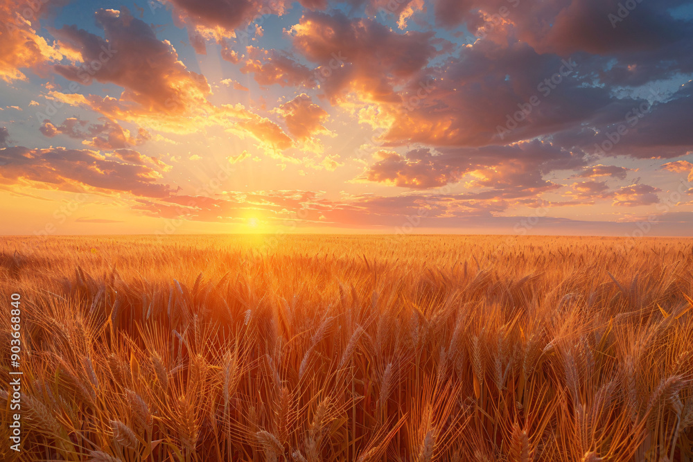 Obraz premium Golden Wheat Field at Sunset