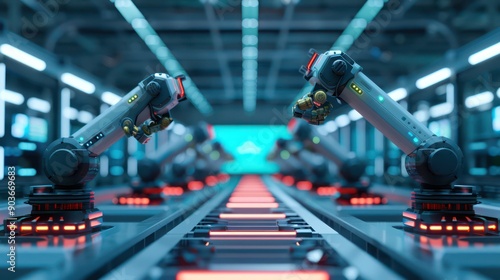 Wallpaper Mural Smart warehouse with robotic arms and holographic inventory systems Torontodigital.ca