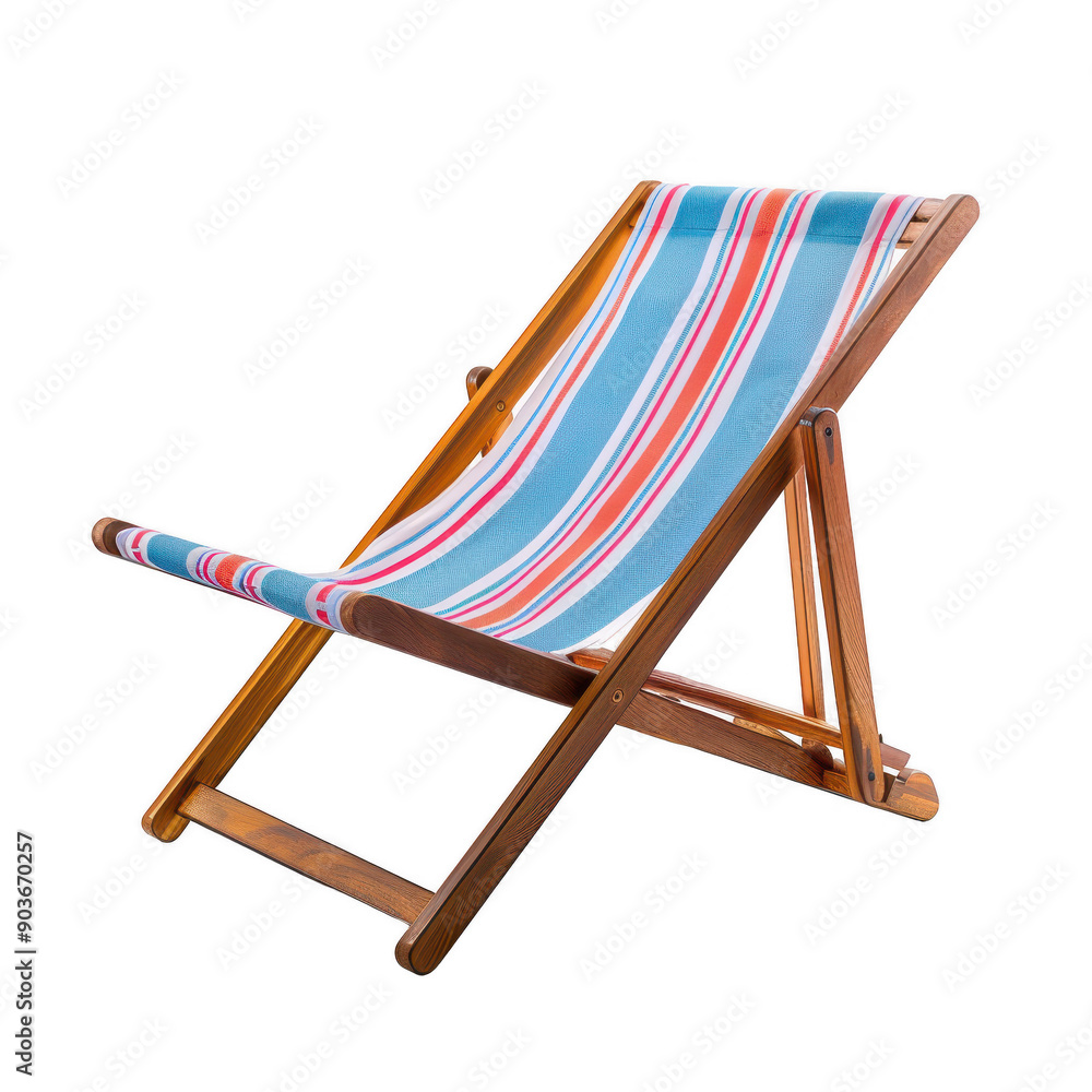 Colorful Striped Deck Chair on White Background with Isolated Frame Colorful Striped Deck Chair on White Background with Isolated Frame
