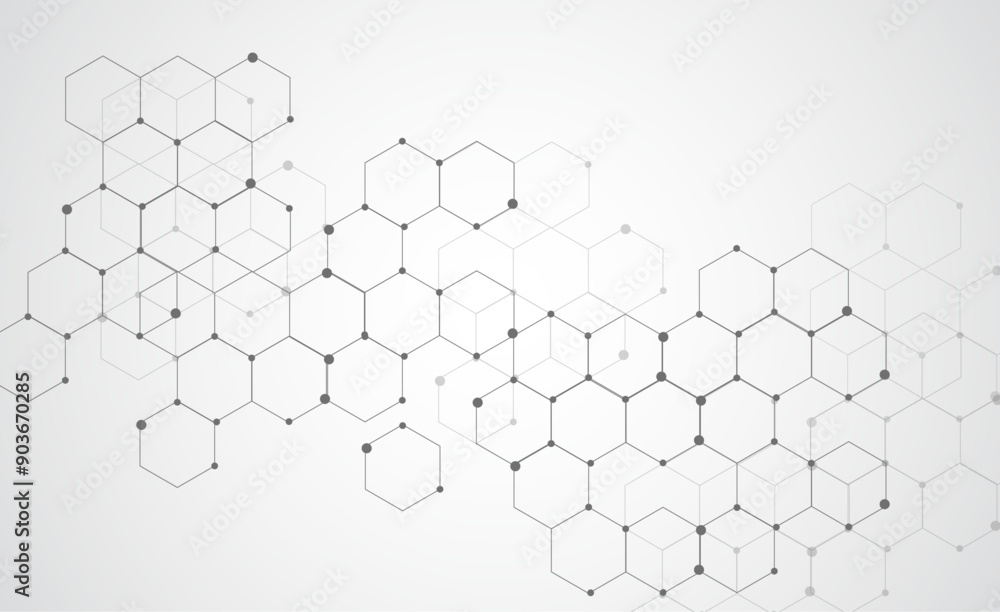 Hexagon background design,molecular structures on gray Hexagon background design,molecular structures on gray