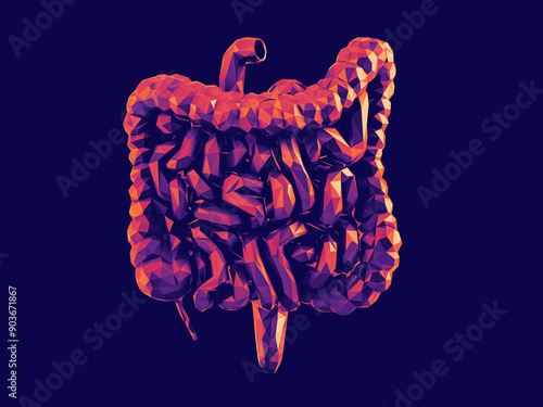 Принти на полотні 3d render of abstract low poly human internal organ - intestine