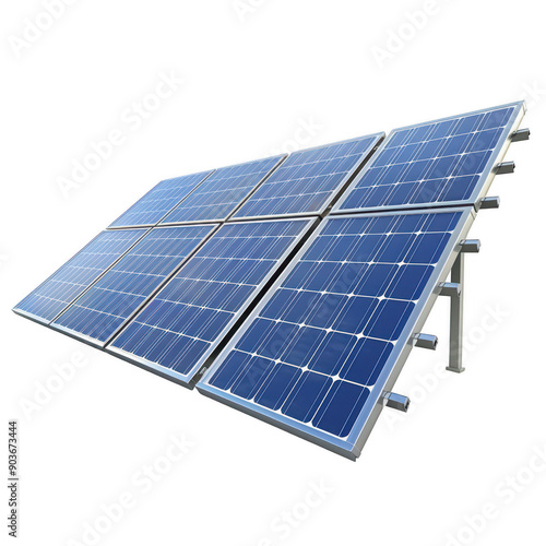 Clean Energy Source with Blue Solar Panels in a Technological Installation