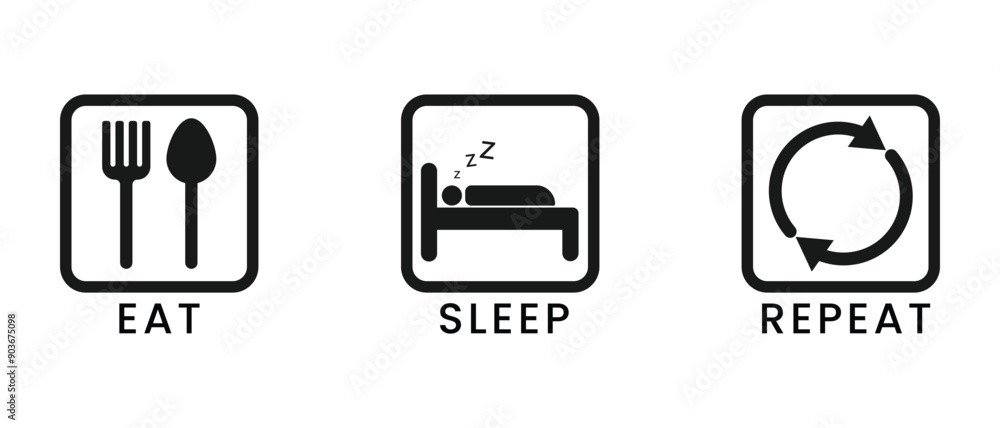 Routine icon vector, eat, sleep, work, repeat daily lifestyle banner illustration. Routine icon vector, eat, sleep, work, repeat daily lifestyle banner illustration.