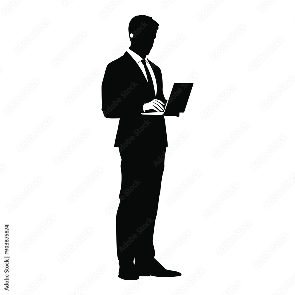 Silhouette of a businessman using a laptop. Business concept. Silhouette of a businessman using a laptop. Business concept.