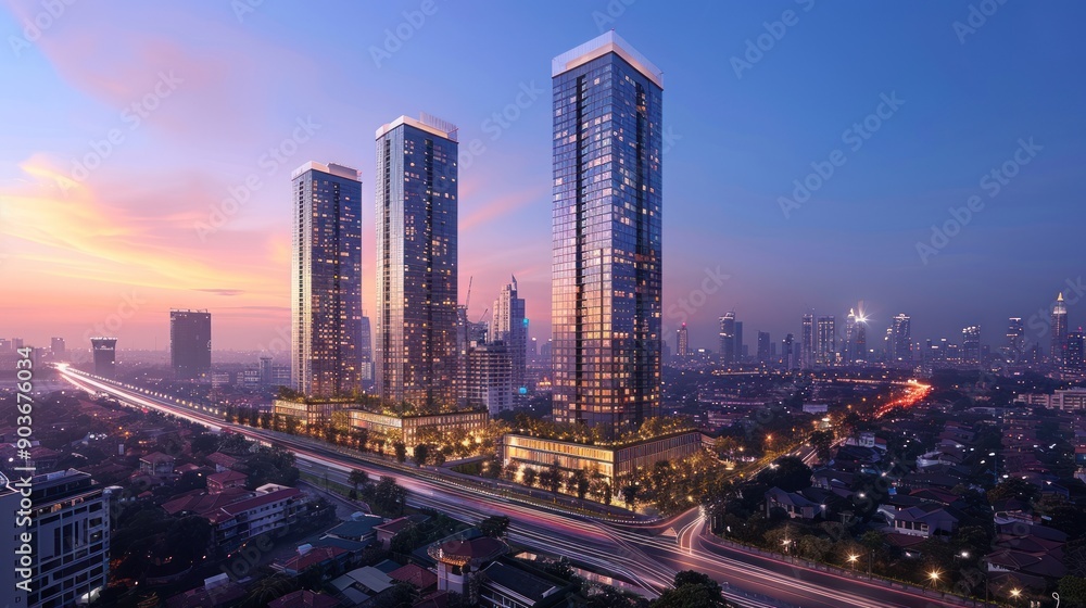 Fototapeta premium Modern Skyscrapers at Dusk