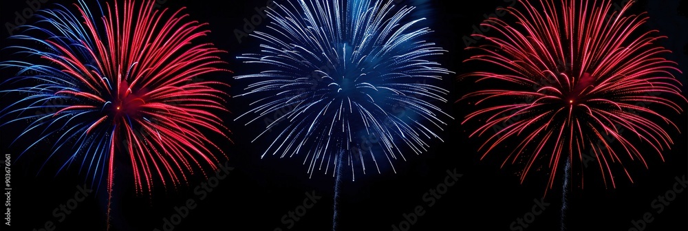 Three Fireworks Displaying Red, White, and Blue Three Fireworks Displaying Red, White, and Blue