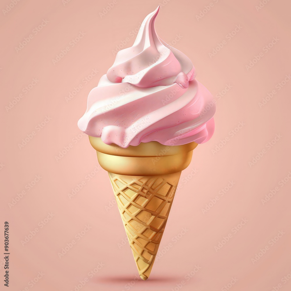 Soft Strawberry ice cream served in a waffle cone. Soft Strawberry ice cream served in a waffle cone.