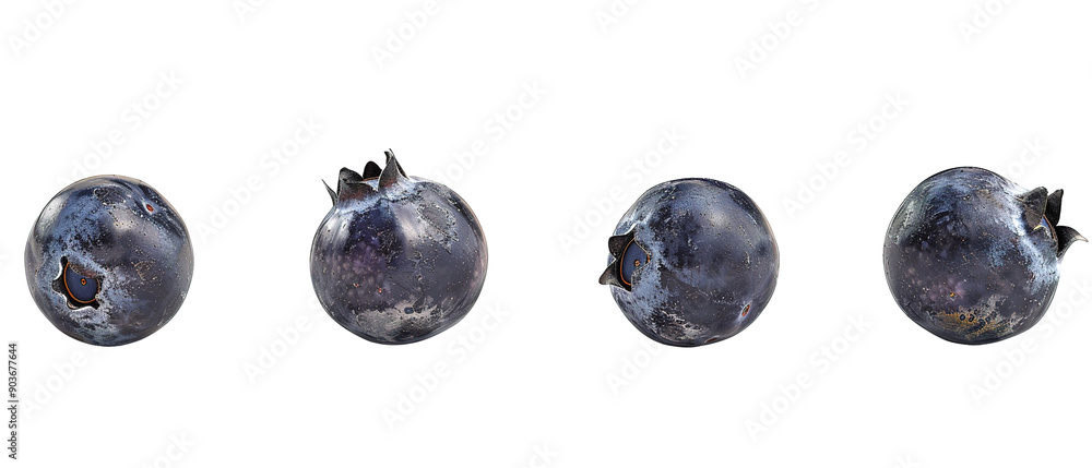 Naklejka premium Set of five old blueberries on isolated on white background top view