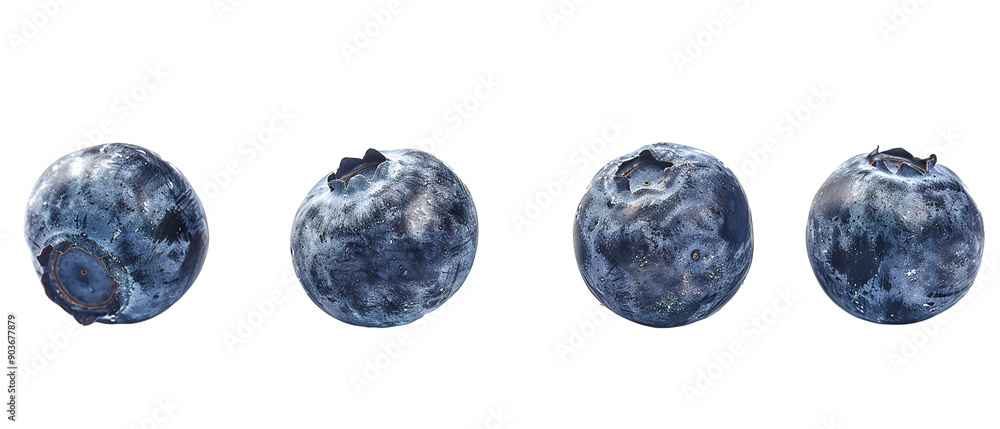 Set of five old blueberries on isolated on white background top view