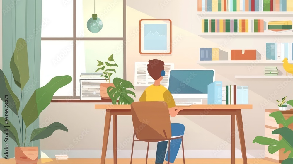 Teacher conducting an online lesson from home Teacher conducting an online lesson from home