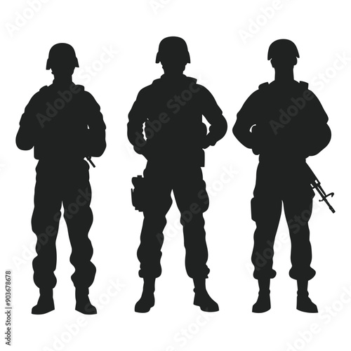 Silhouettes of three soldiers standing in a row.