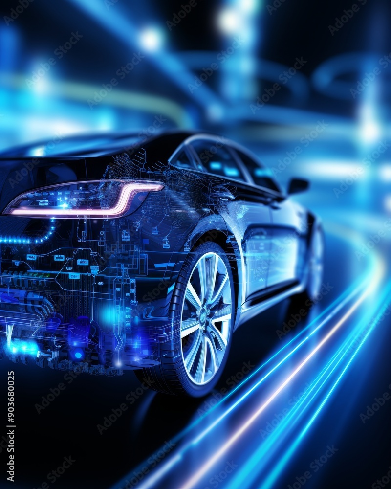Illustration of modern automotive technology vibrant blue electric car lithium battery pack Illustration of modern automotive technology vibrant blue electric car lithium battery pack