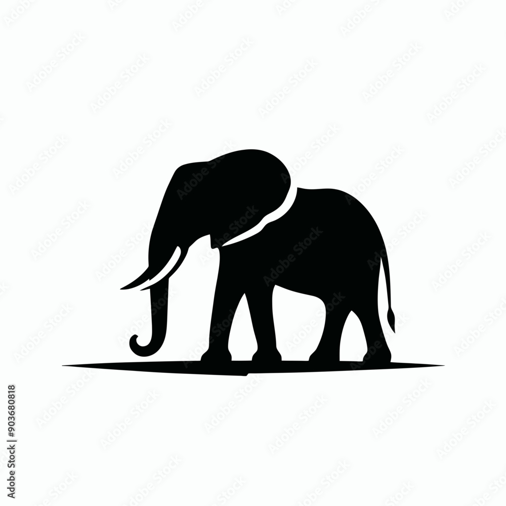 Fototapeta premium Black elephant silhouette. very simple and single elephant silhouette white background