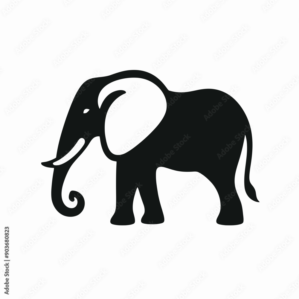 Black elephant silhouette. very simple and single elephant silhouette white background Black elephant silhouette. very simple and single elephant silhouette white background