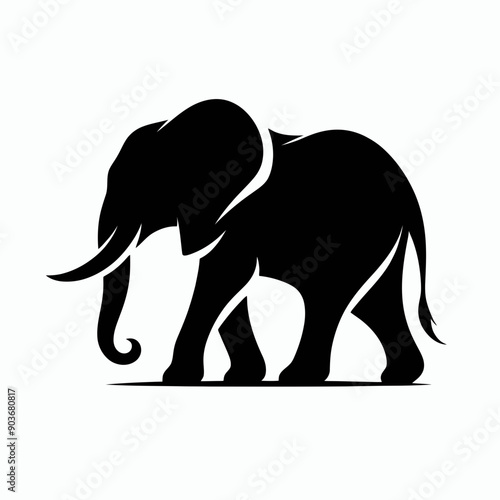 Black elephant silhouette. very simple and single elephant silhouette white background