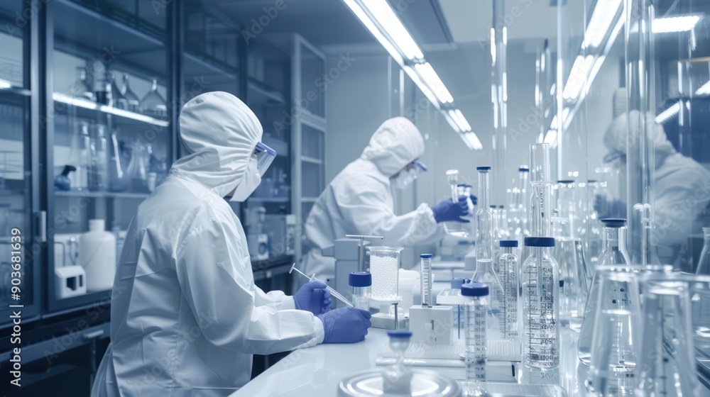 Scientists in a pharmaceutical manufacturing lab Scientists in a pharmaceutical manufacturing lab