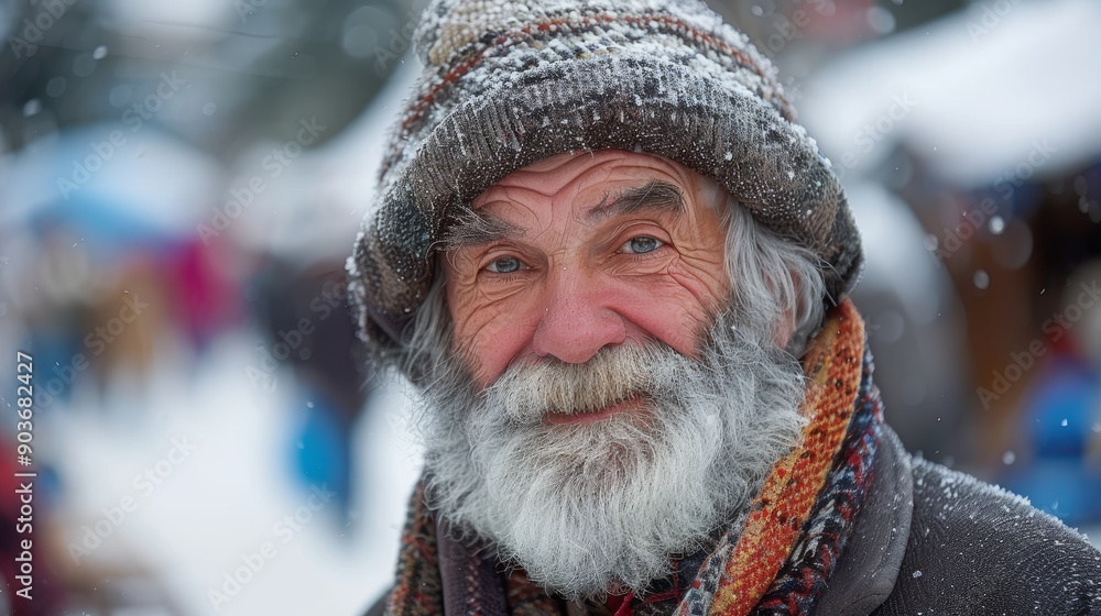 Elderly Man with a Warm Smile in Winter Attire Elderly Man with a Warm Smile in Winter Attire