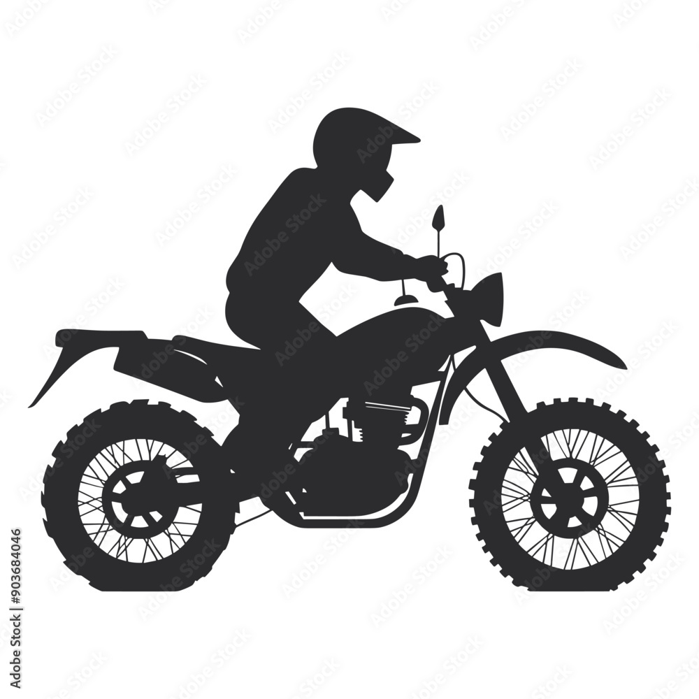 Fototapeta premium Silhouette of a motorcycle rider on a dirt bike.