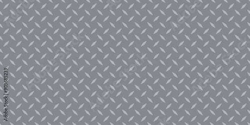 Diamond plate metal seamless pattern. Diamond structure texture. Metal construction background. Geometric tread stainless floor. Vector illustration isolated on gray background.