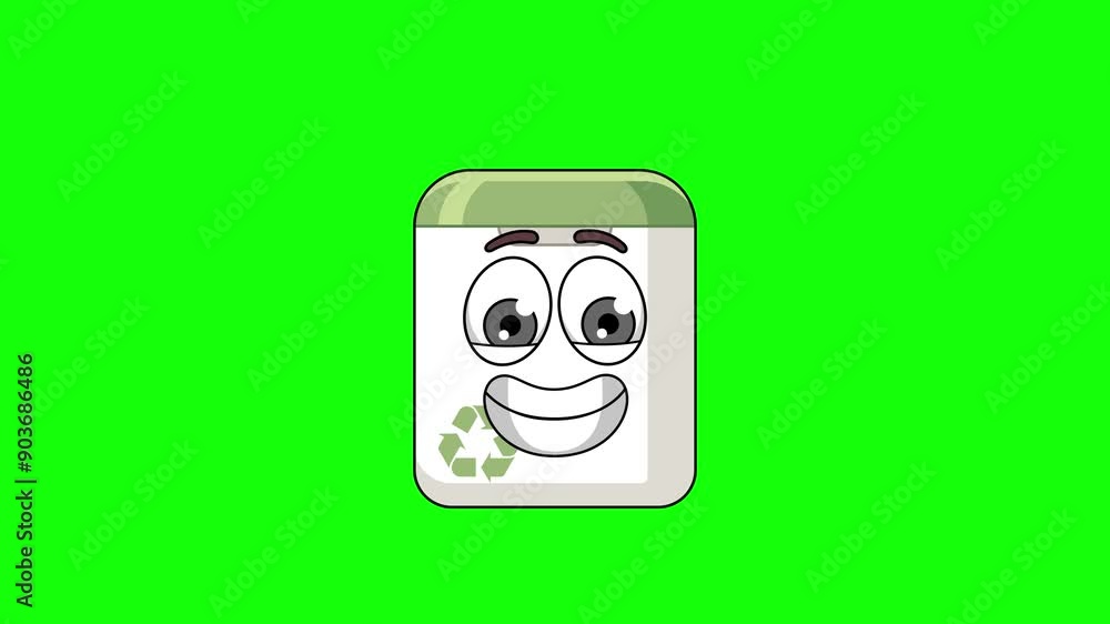 The grimacing face of trash can mascot, nervousness, embarrassment, or awkwardness The grimacing face of trash can mascot, nervousness, embarrassment, or awkwardness