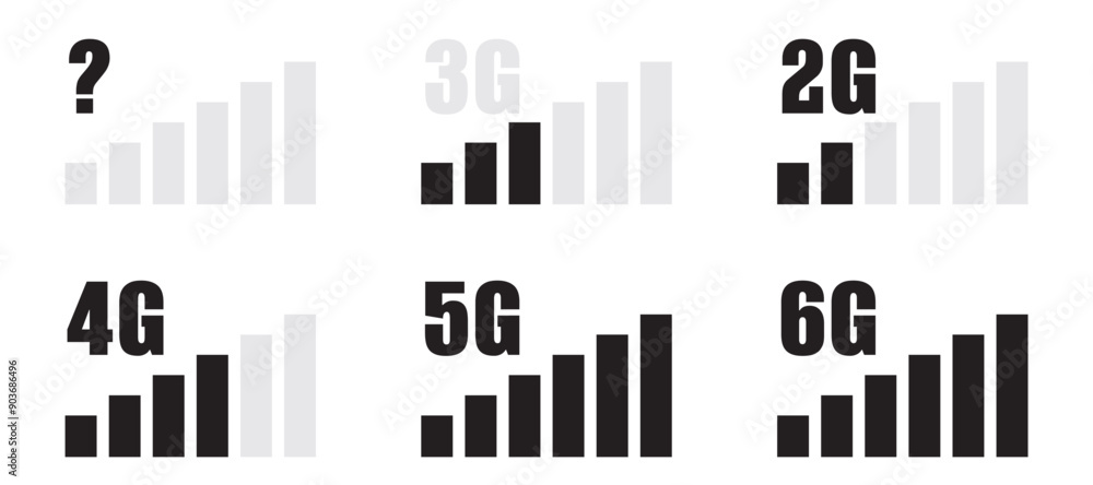 Signal level icon set. Phone connection symbol collection. Wireless, network level icons. Vector