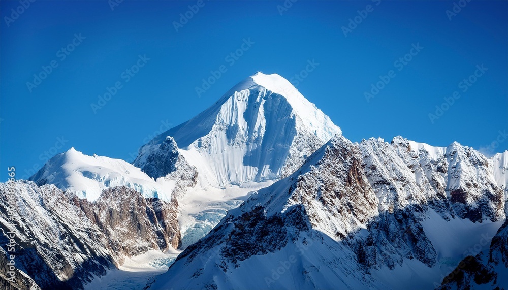 Obraz premium Majestic Heights: Snow-Covered Mountain Peak Under Clear Blue Skies