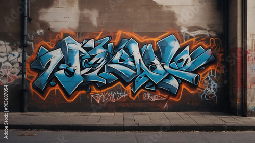 Graffiti on a street walls, downtown, suburbs. Urban style photo, neighborhood aesthetic