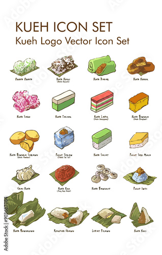 Kueh element logo vector icon set 
