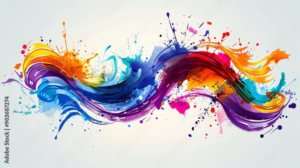 Fototapeta premium Colorful Abstract Wave with Paint Splatter