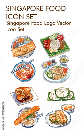 Singapore food logo vector icon set