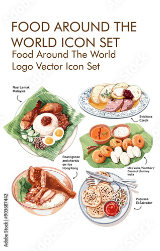 Food around the world logo vector icon set