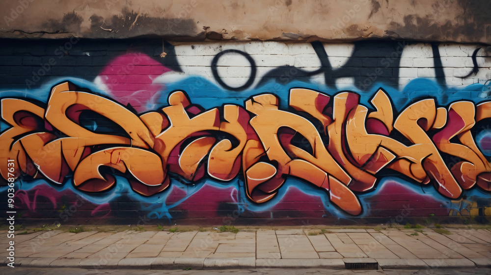 Naklejka premium Graffiti on a street walls, downtown, suburbs. Urban style photo, neighborhood aesthetic