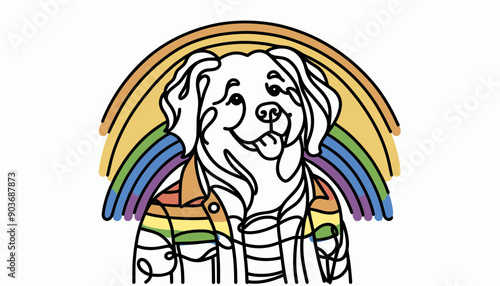  Golden Retriever Dog With LGBTQ Rainbow Pride Flag Funny Pround Mom Dad of Gay Lesbian Ally Vector svg Clipart  