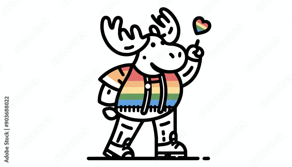 Fototapeta premium Moose With LGBTQ Rainbow Pride Flag Funny Pround Mom Dad of Gay Lesbian Ally Vector svg Clipart 