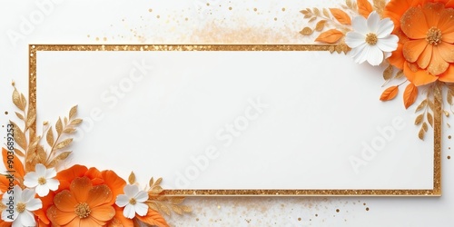 white space for text with orange theme floral border a background photo